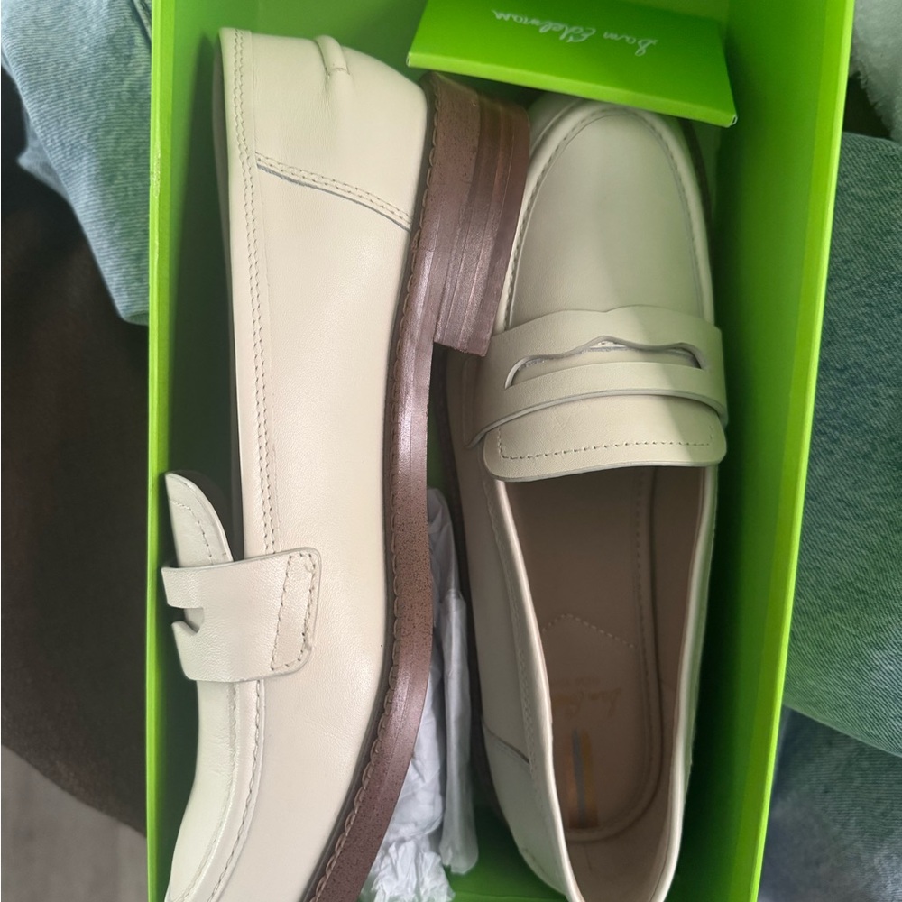 Sam Edelman Cream Leather Penny Loafers